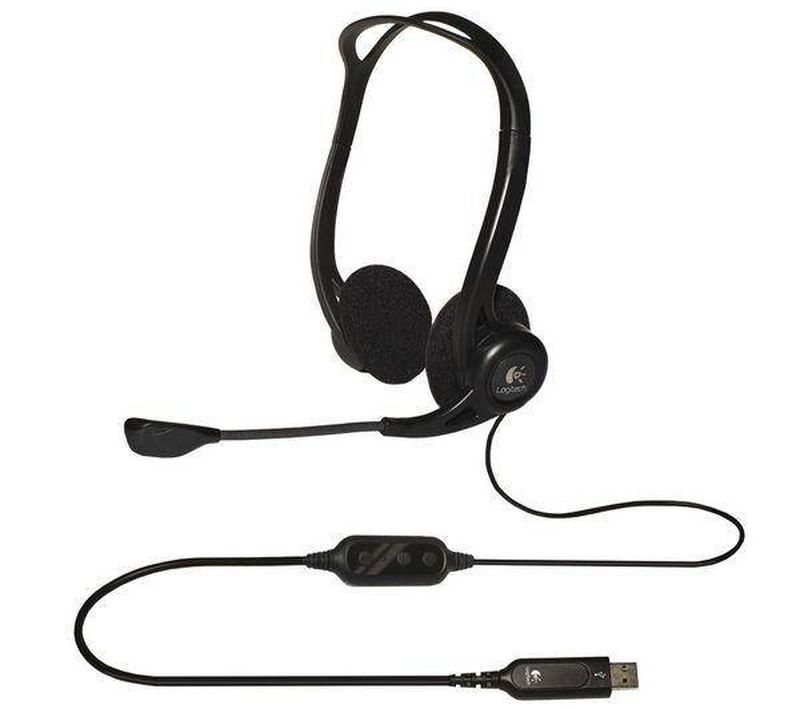 Logitech pc headset 960 USB 981-000100 wired on-ear stereo computer headset noise-canceling mic black-null