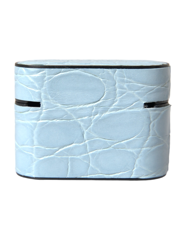 Light blue leather metal logo plaque AirPods case-null