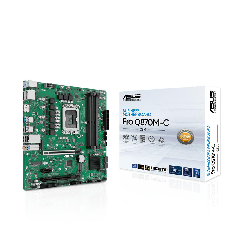 Asus pro q870m-c-csm intel q870 lga1851 micro-atx business motherboard ddr5 vpro 2x m.2 HDMI displayport black-null