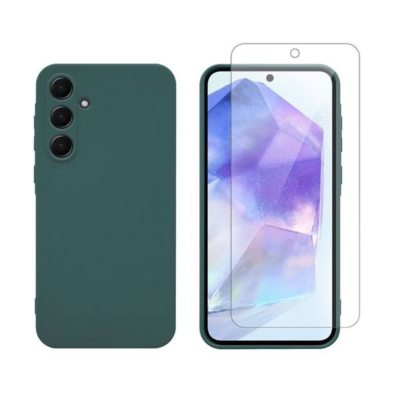 Samsung galaxy a35 TPU green & tempered glass-null