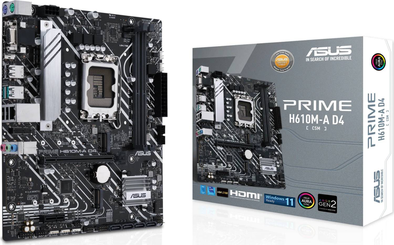 Asus prime h610m-a d4-csm micro-atx motherboard lga 1700 intel h610 ddr4 pcie 4.0 dual m.2GBe HDMI dp vga black-null