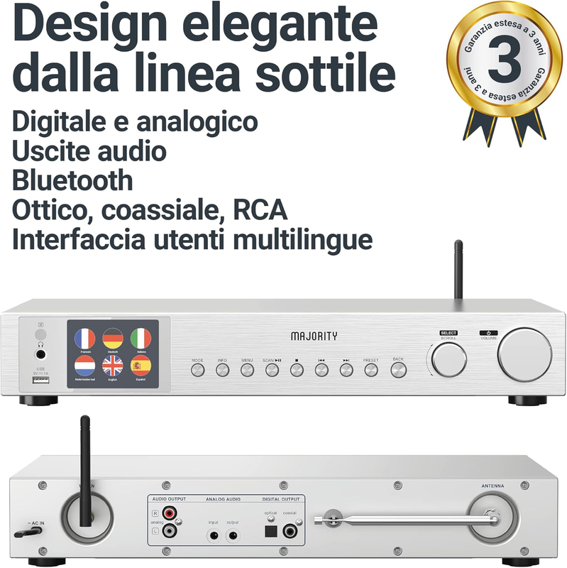 Product image: Majority radio fitzwilliam 2 Wi-Fi/bt/USB/fm/lineout/display silver, , medium-null