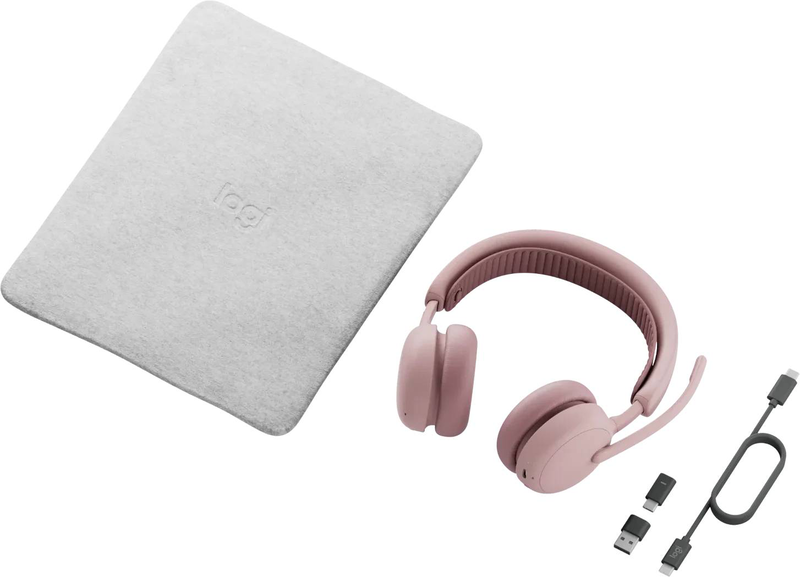 Logitech zone wireless 2 es business headset rose microsoft teams certified adaptive anc on-ear bluetooth USB-c receiver USB-a adapter ai noise cancelling dual mic 40mm, , medium-null