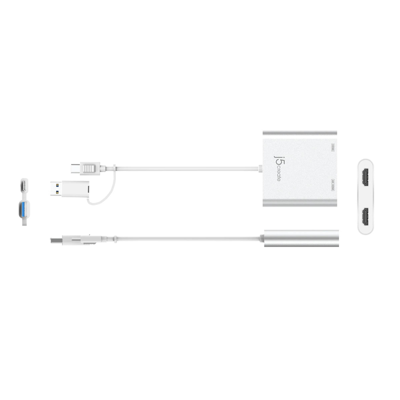 J5create jca365 USB-c to dual HDMI multi-monitor adapter 4k extend and mirror aluminum silver jca365-n-null