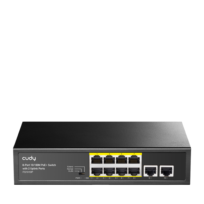 Cudy fs1010p 8-port fast ethernet poe+ switch | 120w poe budget | black, , medium-null