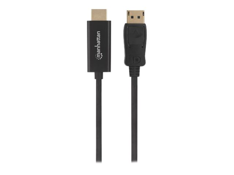 Manhattan displayport 1.1 to HDMI cable, 1080p@60hz, 1m, male to male, dp with latch, black, not bi-directional, three year warranty, polybag - adapter cable - displayport male latched to HDMI male - 1 m - black - molded, 1080p support-null
