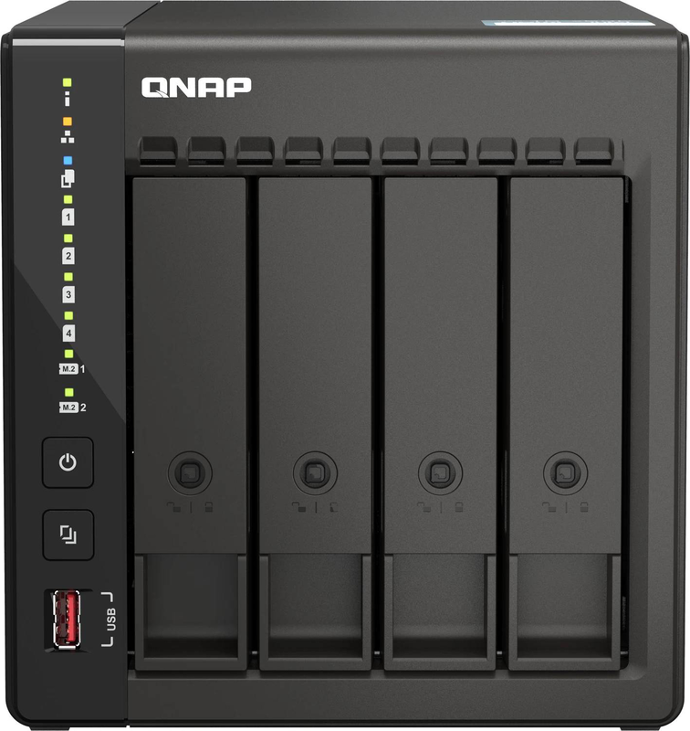Qnap ts-453e 4-bay nas intel celeron j6412 8GB ddr4 dual m.2 nvme dual 2.5GBe dual HDMI diskless black ts-453e-8g-null