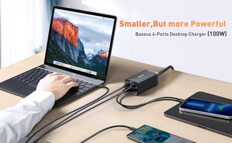 Baseus charger desktop 100w 2c+2u eu black, , medium-null