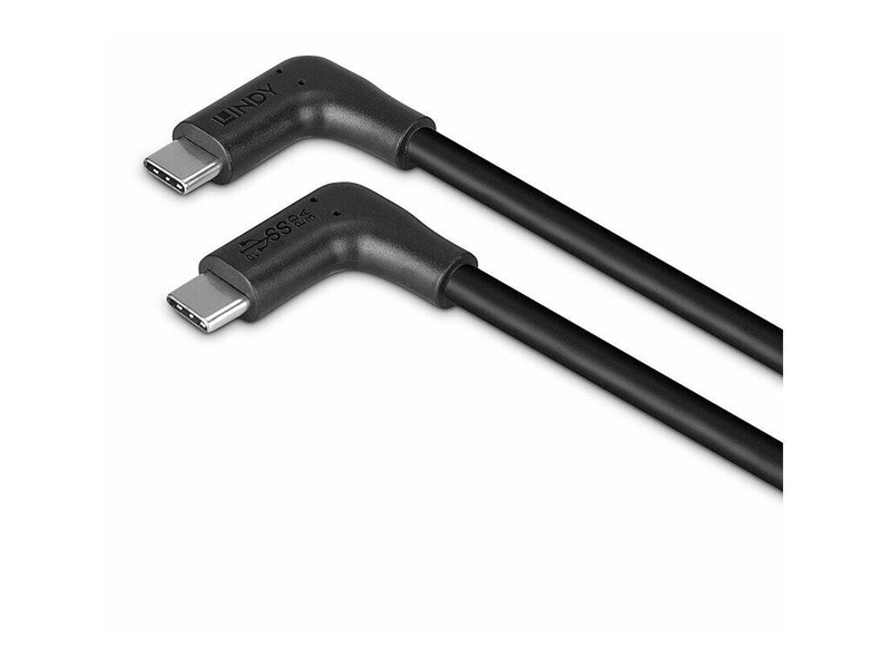 Lindy - USB cable - 24 pin USB-c (m) right-angled to 24 pin USB-c (m) right-angled - USB 3.2 Gen 2 - 1 m - up to 10GBps data transfer rate, round - black-null