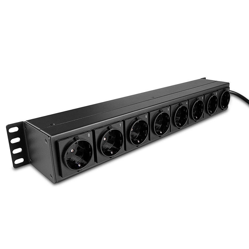 Lindy - power distribution strip (rack-mountable) - schuko sockets, horizontal, with switches - ac 250 v - 3500 watt - input: cee 7/4 - output connectors: 8 (power cee 7/3) - 1.5u - 19" - 2 m cord - black, , medium-null