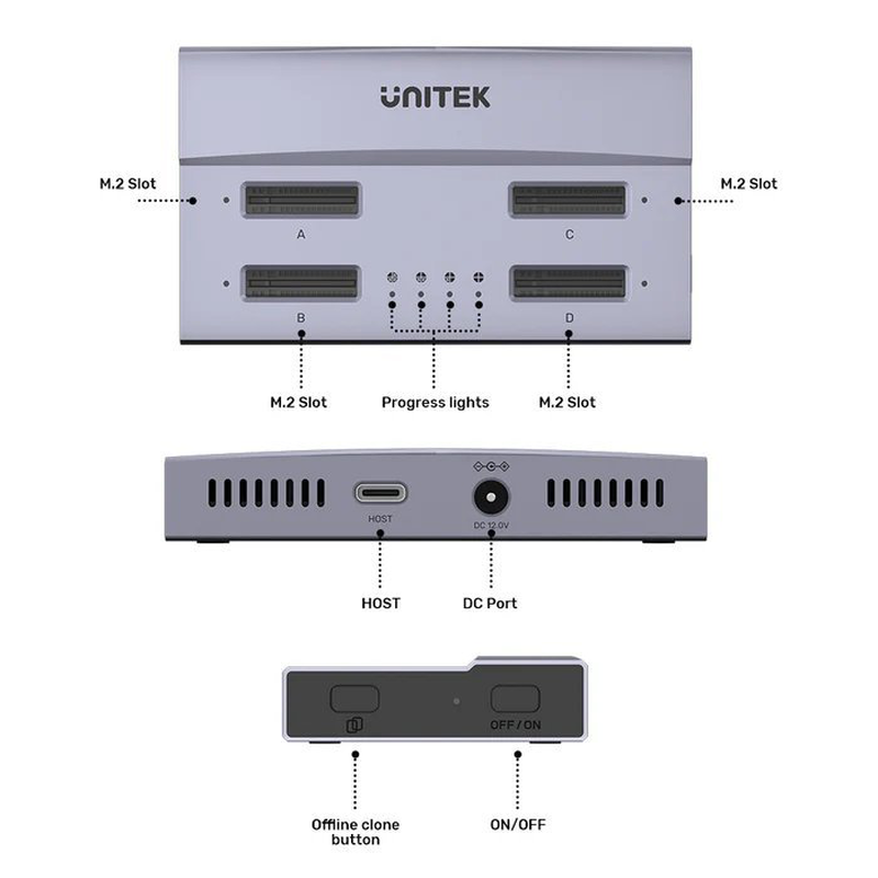 Product image: Unitek hdk USB4 4-bay m.2 SSD docking station offline clone s1243b, , medium-null