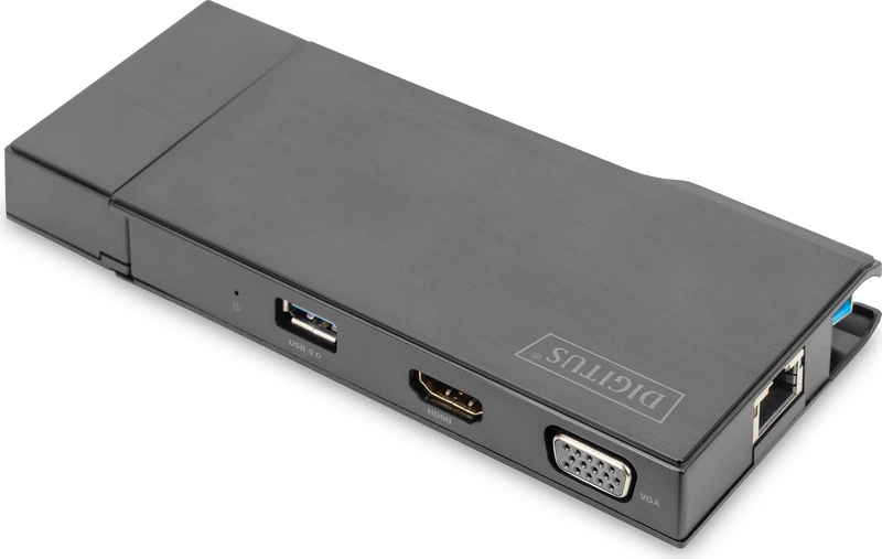 Digitus da-70894 universal docking station USB 3.0 7-in-1 HDMI vga dual display 2x USB-a gigabit lan sd microsd black-null