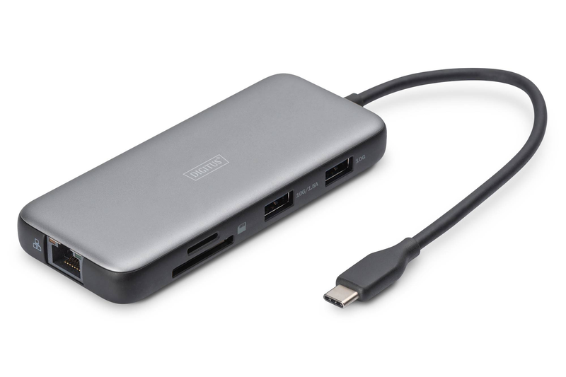 Digitus da-70915 USB-c 8-port docking station dual HDMI 2x 4k 60hz gigabit ethernet 100w pd 2x USB-a grey-null
