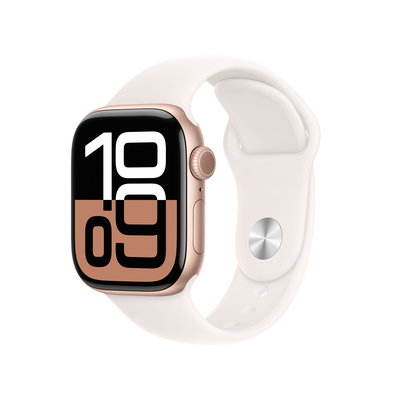 Apple watch series 10 GPS 42mm rose gold aluminium case with light blush sport band - s/m, Pink, medium