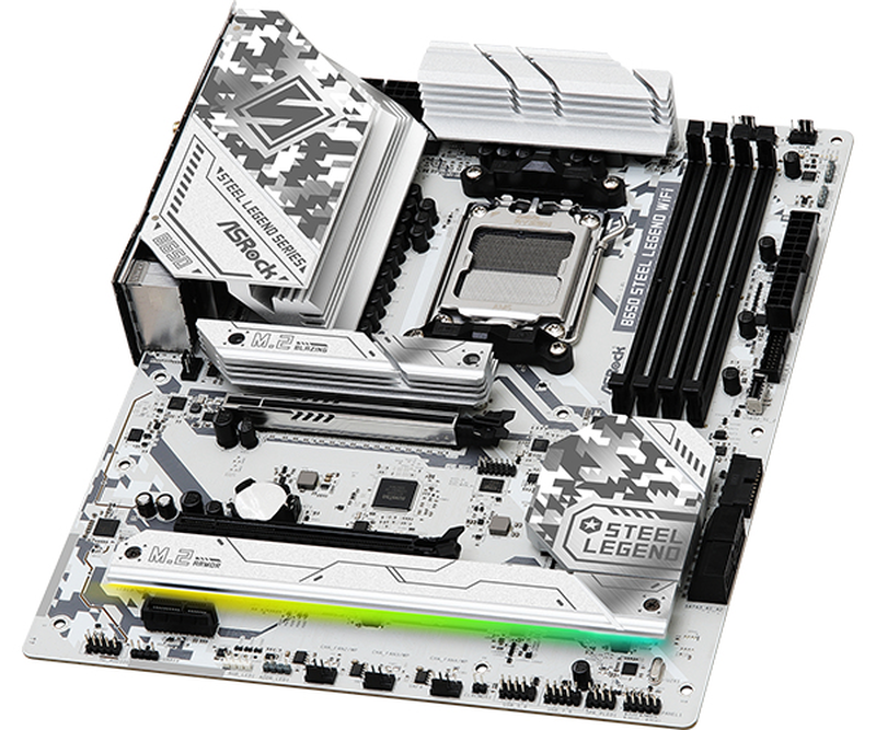Asrock b650 steel legend Wi-Fi atx motherboard socket am5 AMD b650 ddr5 pcie 5.0 triple m.2 Wi-Fi 6e 2.5GBe grey-null