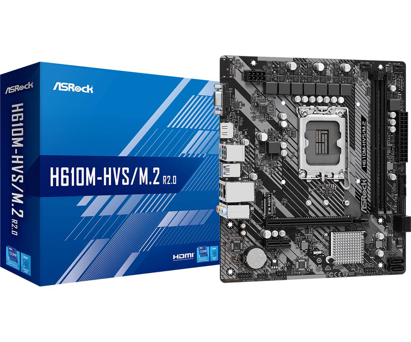 Asrock h610m-hvs/m.2 r2.0 micro-atx motherboard lga 1700 intel h610 ddr4 pcie 4.0 x16 m.2 HDMI vga gbe lan black-null