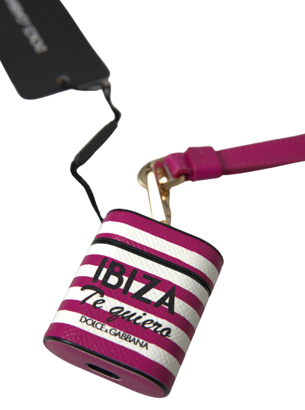 Fuchsia dauphine leather logo AirPods case-null