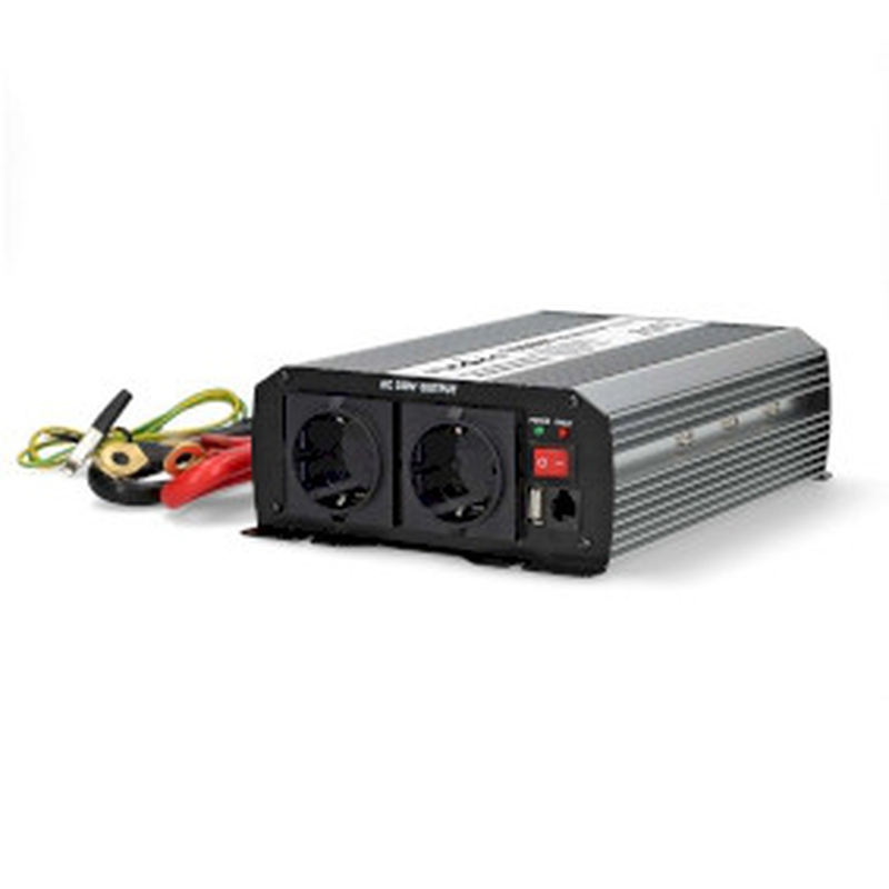Power inverter modified sine wave input voltage: 12 v dc  type f/ USB-a 230 v ac 50 hz  1000 w, , medium-null