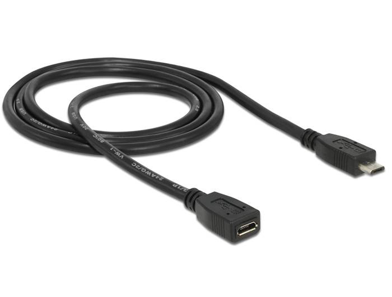 Delock / USB extension cable / micro-USB type b (m) to micro-USB type b (f) / 1 m / black-null