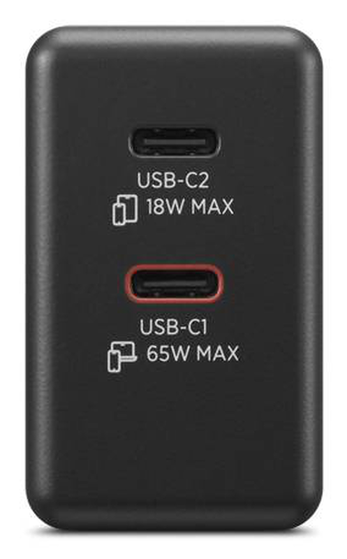 Lenovo dual USB-c 65w gan charger two-port power adapter with USB-c cable eu plug black 40aw065beu-null