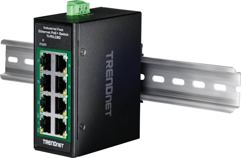 Trendnet ti-pelc80 8-port industrial fast ethernet poe+ switch | 200w | din rail/wall mount, , medium-null