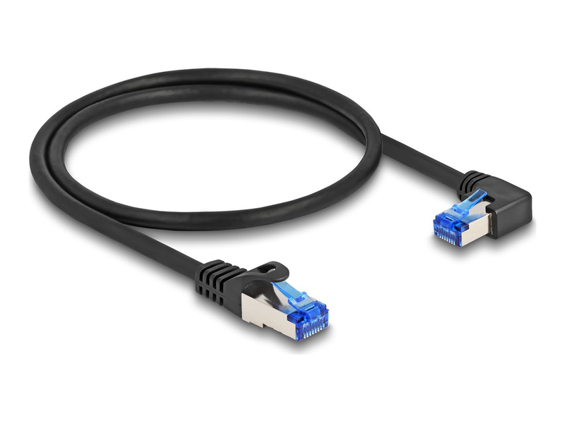 Delock - network cable - rj-45 (m) straight to rj-45 (m) right-angled - 50 cm - 6 mm - s/ftp - cat 6a - halogen-free, snagless - black-null