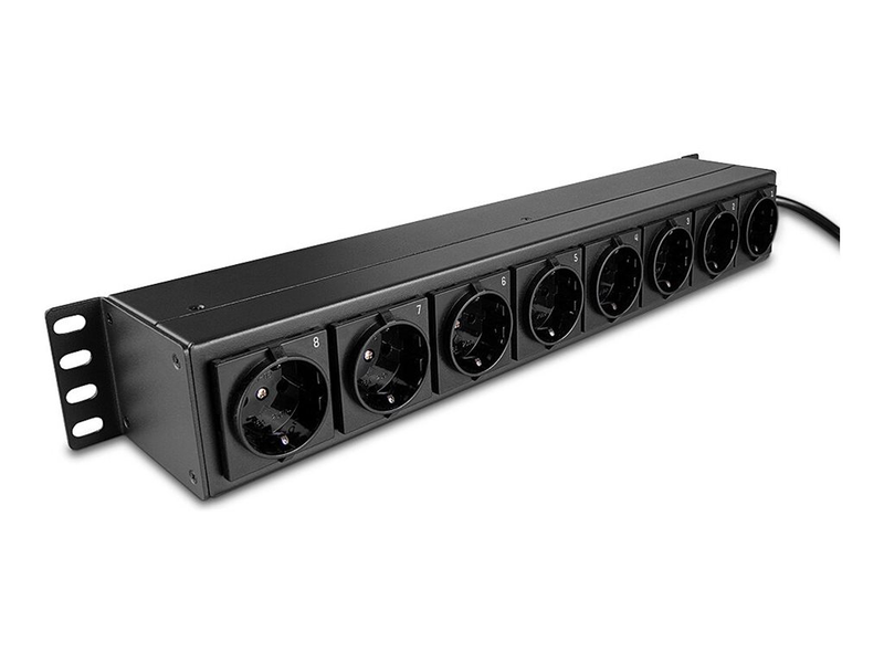 Lindy - power distribution strip (rack-mountable) - schuko sockets, horizontal, with switches - ac 250 v - 3500 watt - input: cee 7/4 - output connectors: 8 (power cee 7/3) - 1.5u - 19" - 2 m cord - black, , medium-null