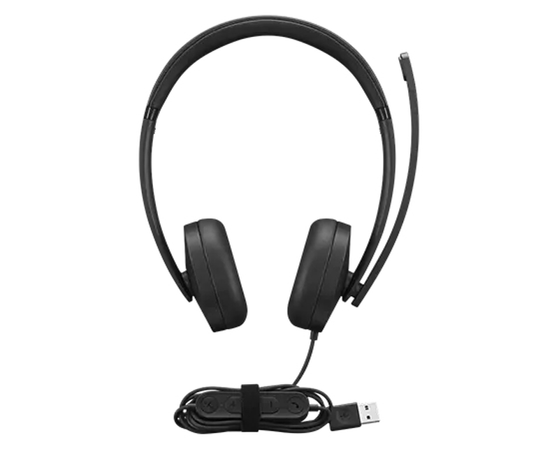 Lenovo USB-a wired stereo headset Gen 2 4xd1p83425 on-ear boom mic in-line controls plug and play black-null