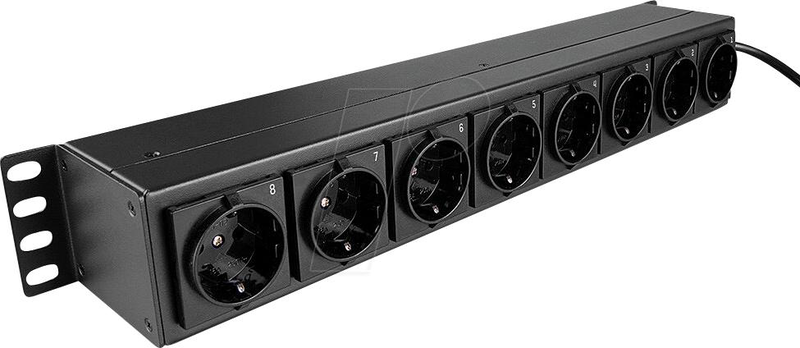 Lindy - power distribution strip (rack-mountable) - schuko sockets, horizontal, with switches - ac 250 v - 3500 watt - input: cee 7/4 - output connectors: 8 (power cee 7/3) - 1.5u - 19" - 2 m cord - black, , medium-null