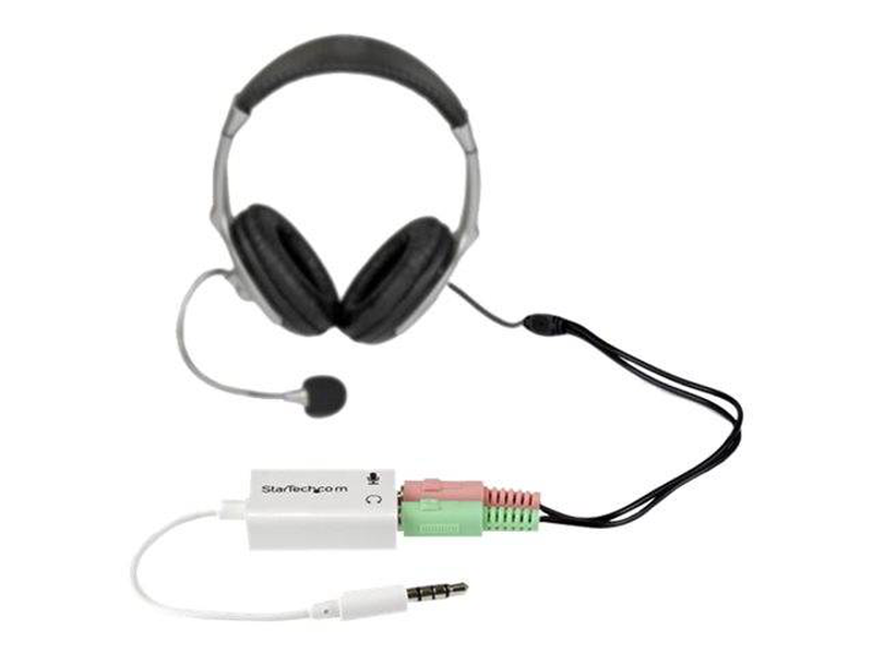 Startech.com 4 position microphone and headphone splitter 3.5 mm 4 pin / headset splitter / stereo mini jack female to 4-pole mini jack male / white, , medium-null