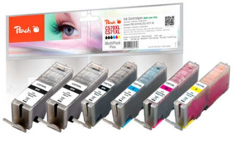 Peach multi pack plus xl - 6-pack - black, yellow, cyan, magenta - compatible - ink cartridge (alternative for: canon cli-571bkxl, canon cli-571yxl, canon pgi-570pgbkxl, canon cli-571mxl, canon cli-571cxl) - for canon pixma mg5751, mg5752, mg5753, mg6851,, , medium-null