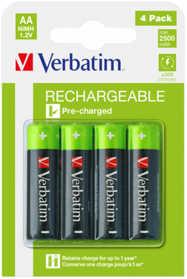 Verbatim premium alkaline rechargeable batteries hr6 aa (4 pack), , medium