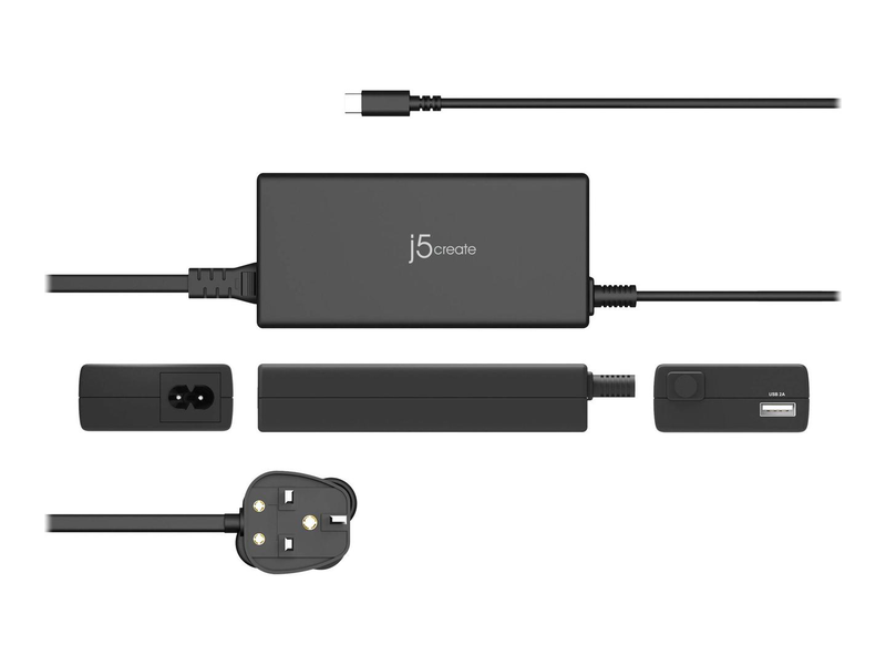 J5create jup2290c 100w USB-c pd super charger 90w USB-c plus 10w USB-a detachable cord black-null