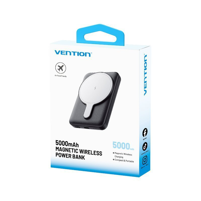 Vention powerbank wireless magnetic 5000mAh 20w black fhsb0, , medium-null