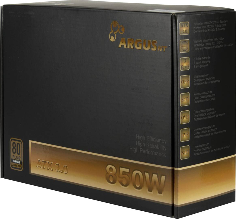 Inter-tech argus bps-850 850w atx 3.1 power supply 80+ bronze non-modular 12vhpwr 600w for modern GPUs black-null