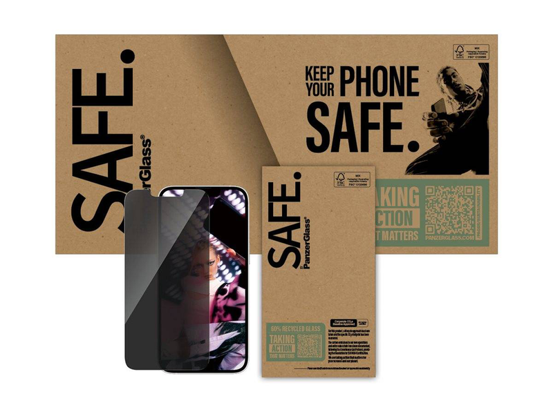 Safe. By panzerglass / screen protector for mobile phone / ultra-wide fit / glass / with privacy filter / 2-way / for apple iPhone 13, 14, 14 pro, , medium-null