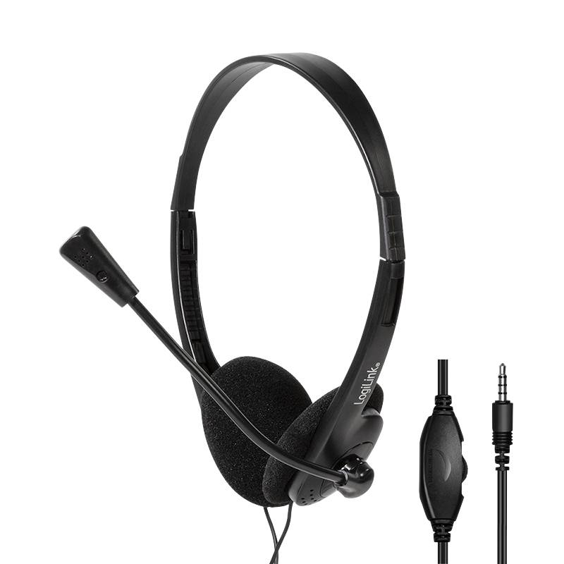 Logilink stereo headset, 1x 3.5 mm headphone jack, boom microphone, eco box / headset / wired, , medium-null