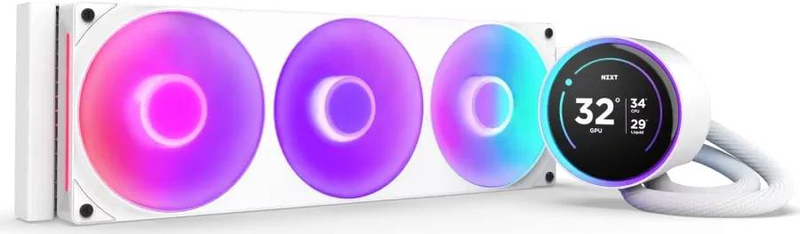 Nzxt kraken elite 360 rgb aio liquid CPU cooler 360mm 3x120mm fans 2.72in 640x640 lcd intel AMD white-null