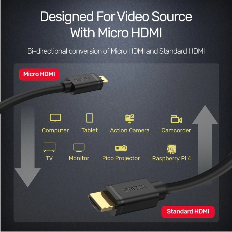 Unitek hc micro HDMI to HDMI cable 2.0m y-c182, , medium-null