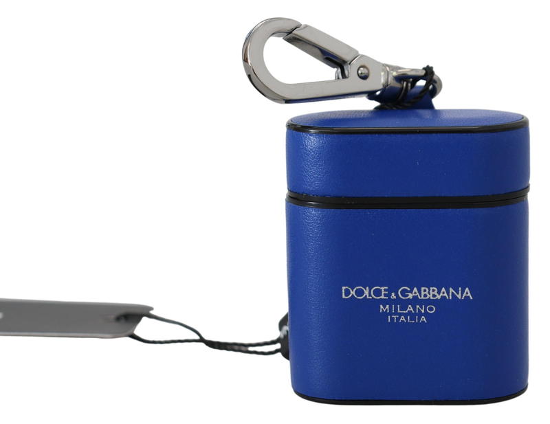 Blue leather silver metal logo AirPods case-null