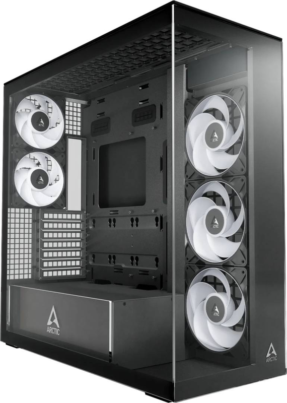 Arctic xtender vg premium e-atx pc case vertical GPU mount tempered glass 5 a-rgb fans USB-c black-null