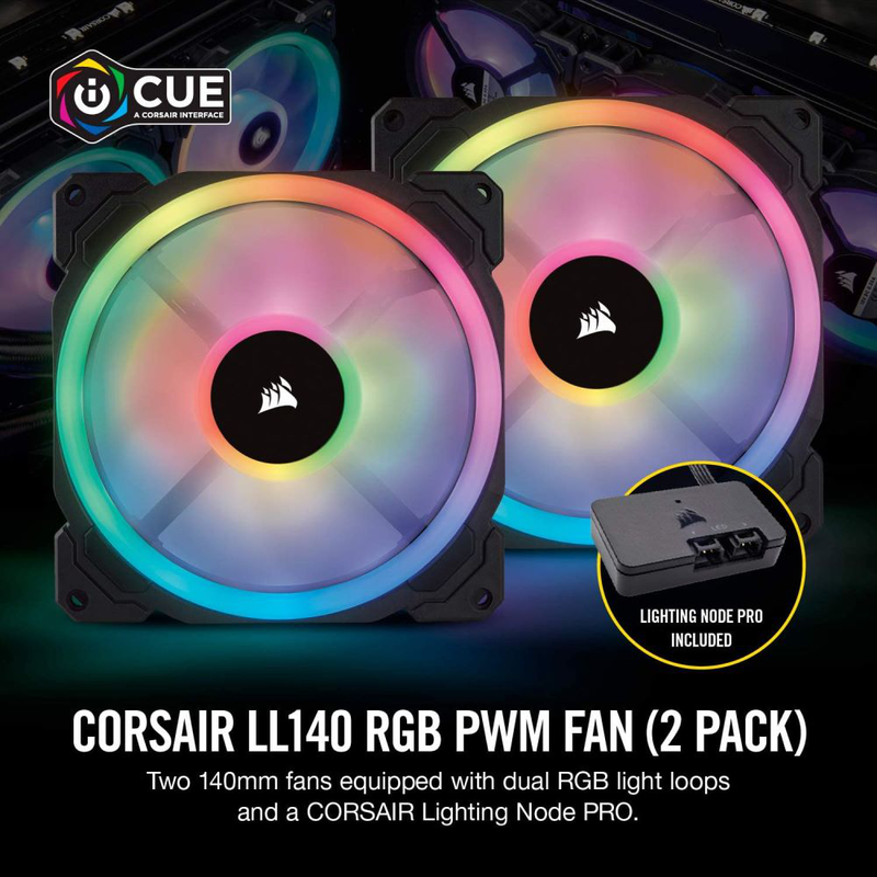 Corsair ll140 rgb 140mm dual light loop rgb led pwm fan 2x pack with node pro co-9050074-ww-null