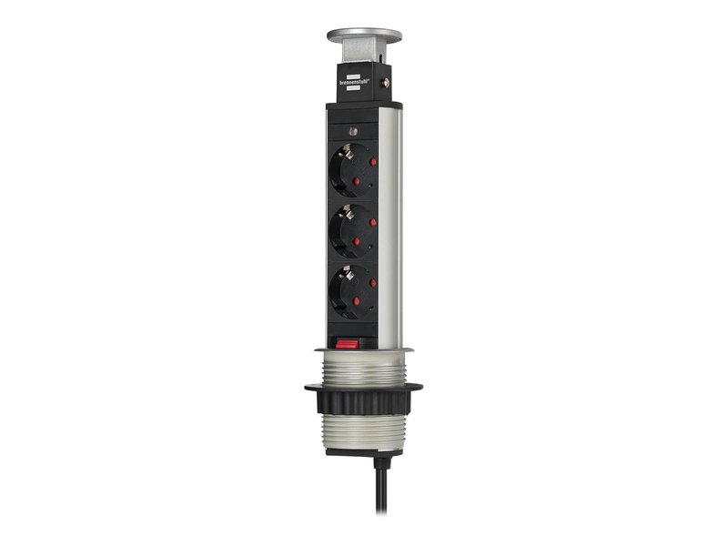 Brennenstuhl tower power table extension socket - power strip - output connectors: 3 - 2 m cord - black, aluminium, , medium-null