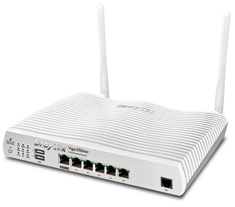 Draytek vigor 2866vac vdsl2 g.fast router Wi-Fi 5 dual-band gigabit voip dual-wan vpn firewall white-null