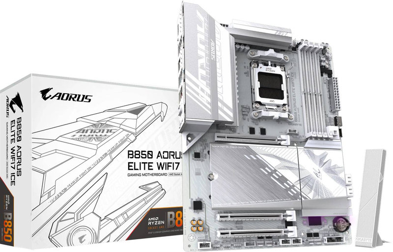 Gigabyte b850 aorus elite Wi-Fi7 ice am5 atx motherboard white ddr5 pcie 5.0 Wi-Fi 7, , medium-null