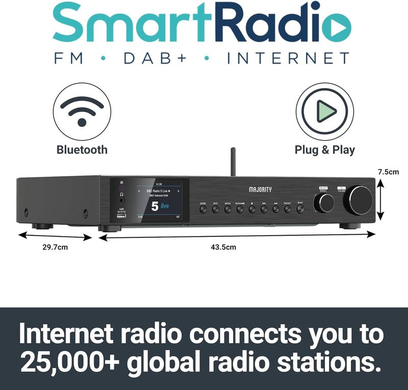 Product image: Majority radio fitzwilliam 2 Wi-Fi/bt/USB/fm/lineout/display black, , medium-null