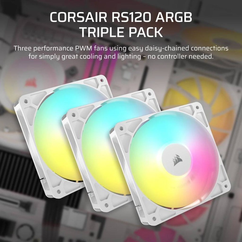 Corsair rs120 argb 120mm pwm fan triple pack white (co-9050185-ww)-null