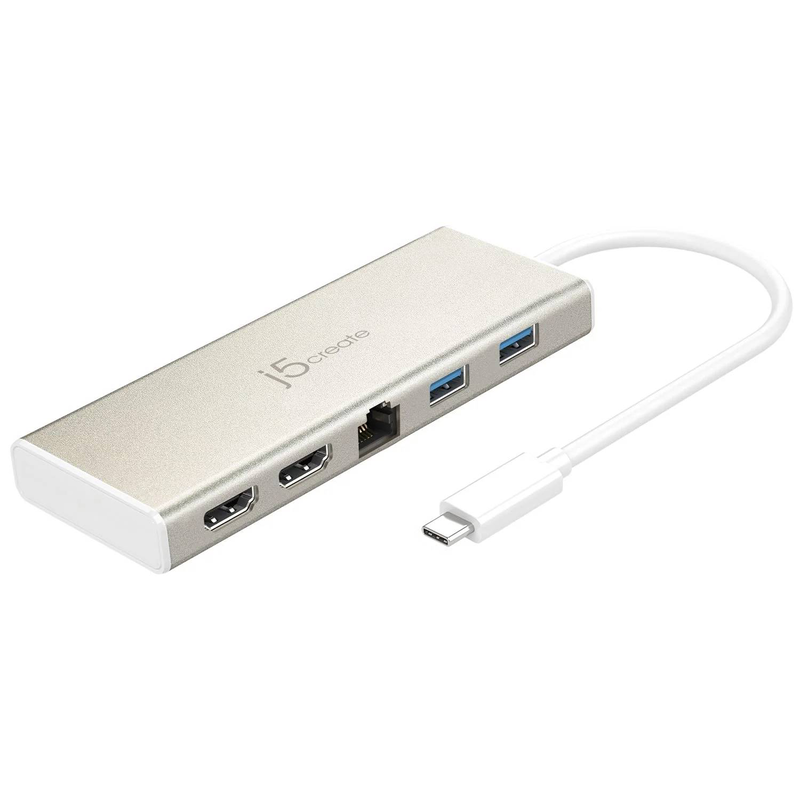 J5create jcd381 USB-c dual HDMI mini dock 5-in-1 4k gigabit ethernet 2x USB 3.0 60w pd champagne jcd381-n-null