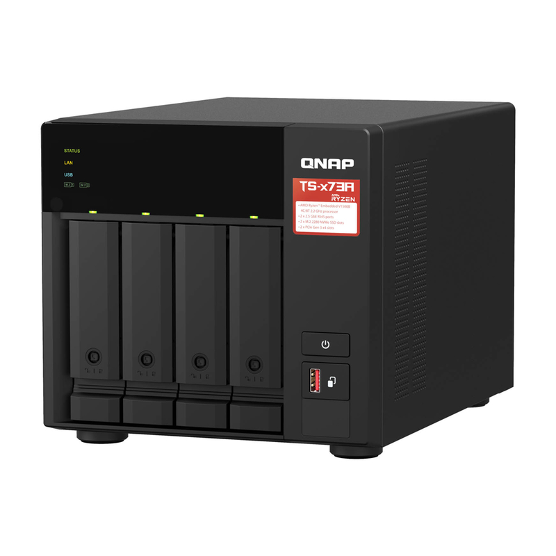 Qnap nas 4-bay tower AMD ryzen quad-core, 8GB ram, pcie slot, SSD caching & dual 2.5GBe ports ts-473a, , medium-null