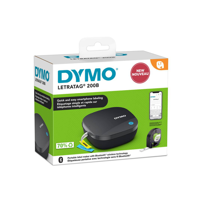 Dymo letratag 200b / label printer / direct thermal / roll (1.2 cm x 4 m) / 200 dpi / up to 7 mm/sec / bluetooth / cutter / black, , medium-null